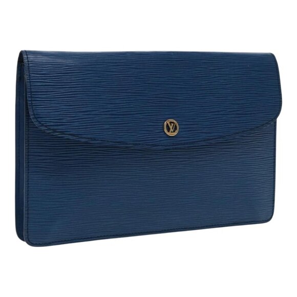 LOUIS VUITTON Epi Montaigne 27 Clutch Bag Blue LV - Picture 1 of 14